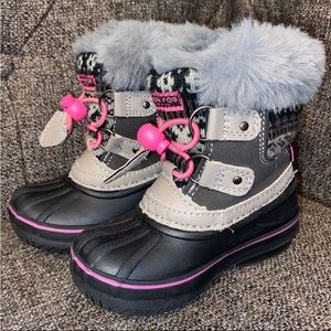 London Fog Lil Tottenham II Warm Lined Black Pink Baby Girl Snow Boots Size 5